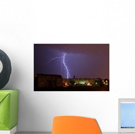 Lightning over City during Wall Decal