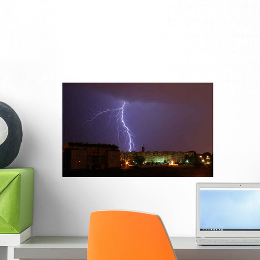 Lightning over City during Wall Decal