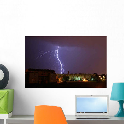 Lightning over City during Wall Decal