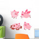 Watercolor Cute Pigs Wall Decal Sticker Set