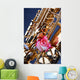 Gold Saxophone and Pink Rose on Blue Wall Mural