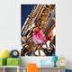Gold Saxophone and Pink Rose on Blue Wall Mural