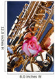 Gold Saxophone and Pink Rose on Blue Wall Mural