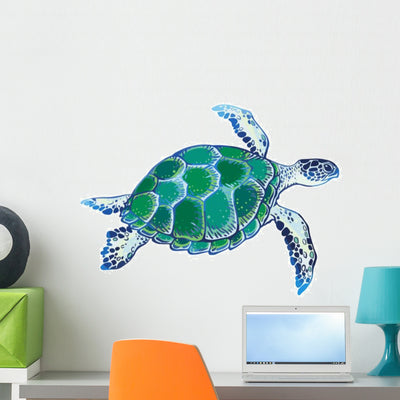 Hand Drawn Vector Turtle Wall Decal shown on a wall