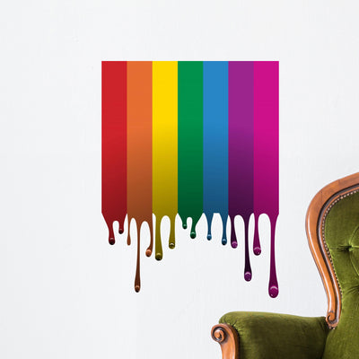 Dripping Paint Rainbow Wall Decal shown on a wall