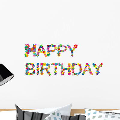 Happy Birthday Wall Decal Design 1 shown on a wall