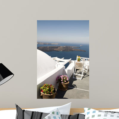 Volcano and Aegean Sea Wall Mural shown on a wall