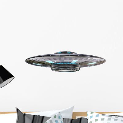 Vintage Ugo Alien Spaceship Wall Decal shown on a wall