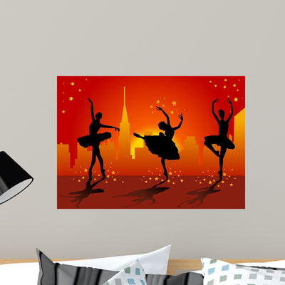 Ballerina Silhouettes Wall Decal shown on a wall