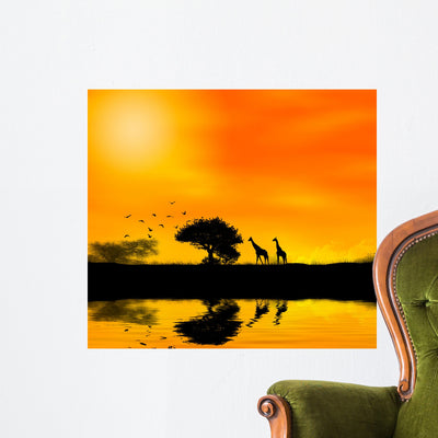 Giraffe Africa Wall Decal shown on a wall