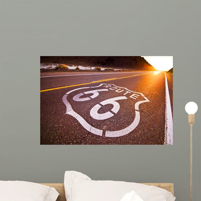 Route 66 Sunset Wall Decal shown on a wall