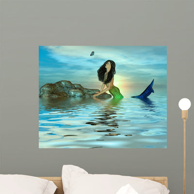 Mermaid Rocks Wall Decal shown on a wall
