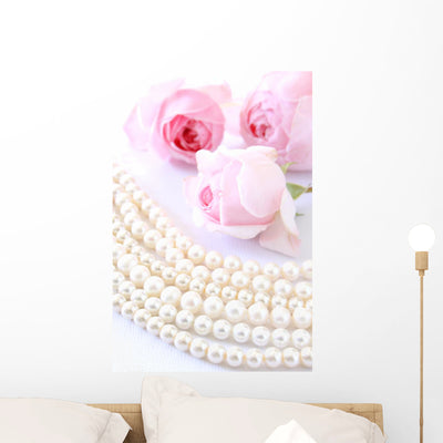 String Pearls and Roses Wall Decal shown on a wall