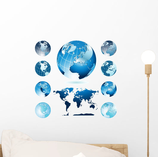 Globes with World Map Wall Decal