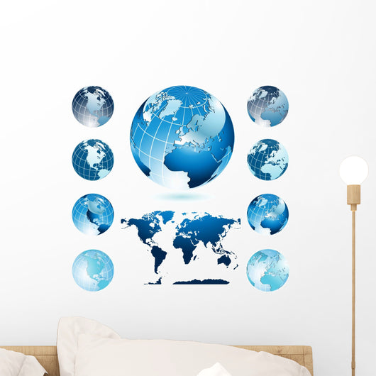 Globes with World Map Wall Decal