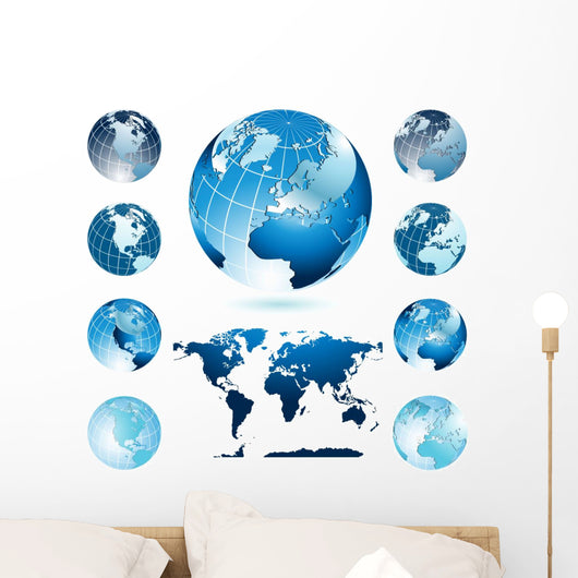Globes with World Map Wall Decal