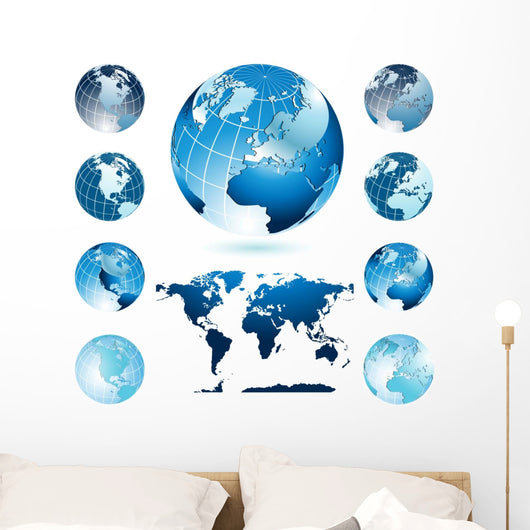 Globes with World Map Wall Decal