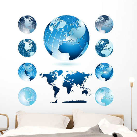 Globes with World Map Wall Decal