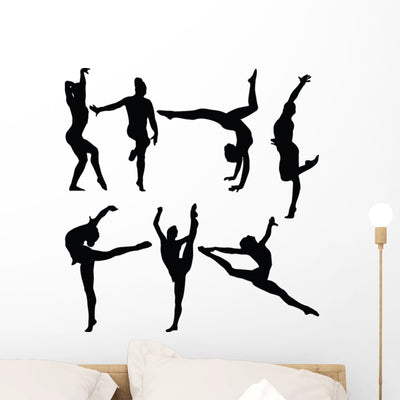 Set Gymnastics Silhouettes Wall Decal Sticker Set Wall Decal shown on a wall