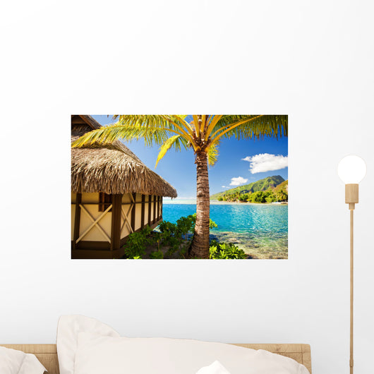 Tropical Bungalow and Palm Wall Decal