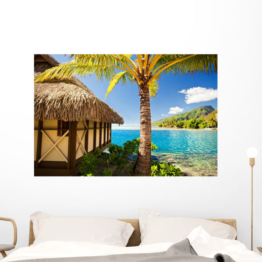 Tropical Bungalow and Palm Wall Decal