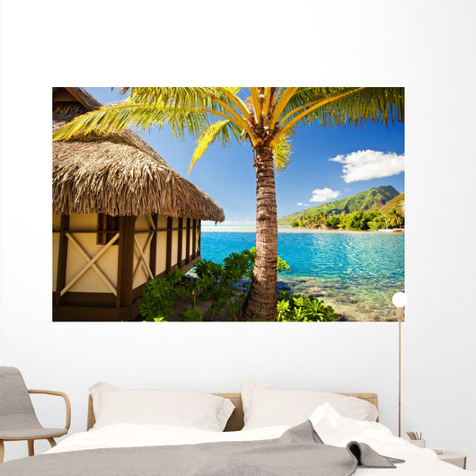 Tropical Bungalow and Palm Wall Decal