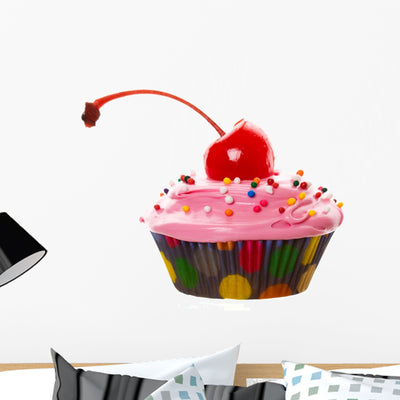 Big Cherry Cupcake Wall Decal shown on a wall