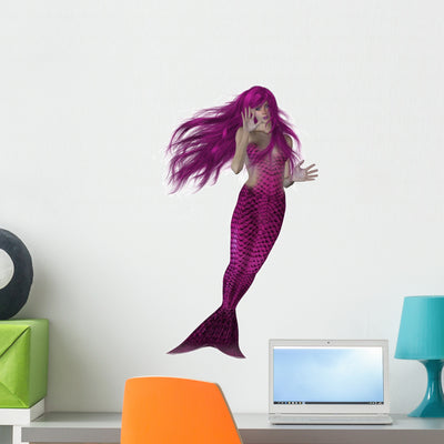 Swimming Mermaid Wall Decal Design 2 shown on a wall