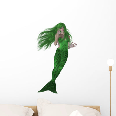 Swimming Mermaid Wall Decal Design 1 shown on a wall