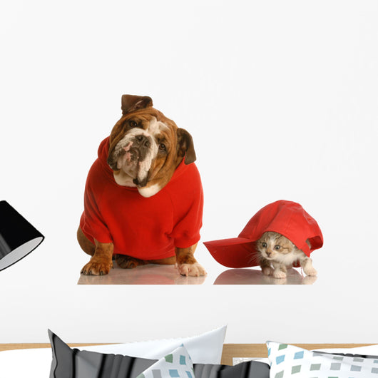 Dog and Cat Playing Wall Decal