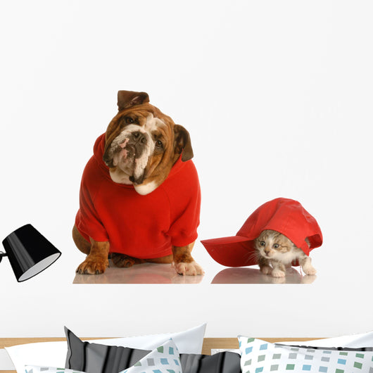 Dog and Cat Playing Wall Decal