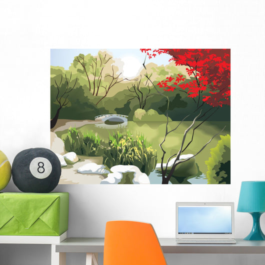 Chinese Landscape Bridge and Wall Decal