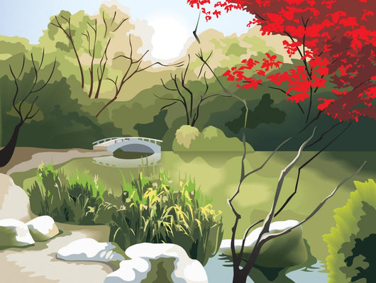 Chinese Landscape Bridge and Wall Decal