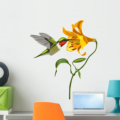 Colorful Tropical Bird and Wall Decal shown on a wall