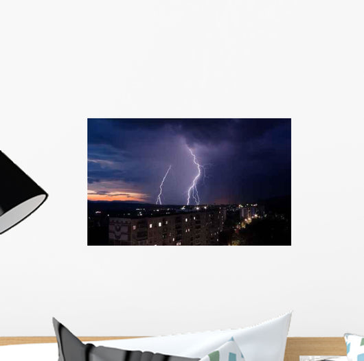 Lightning over City Wall Decal
