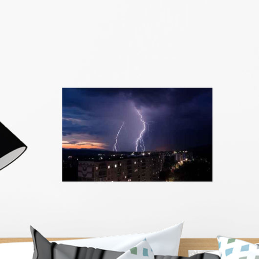 Lightning over City Wall Decal