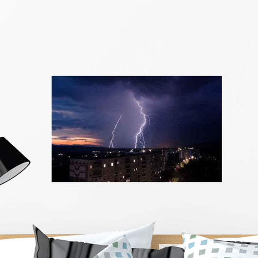 Lightning over City Wall Decal