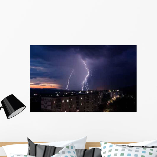 Lightning over City Wall Decal