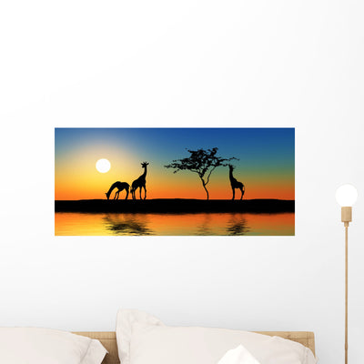 Family Giraffes Wall Decal Panoramic Wall Decal shown on a wall