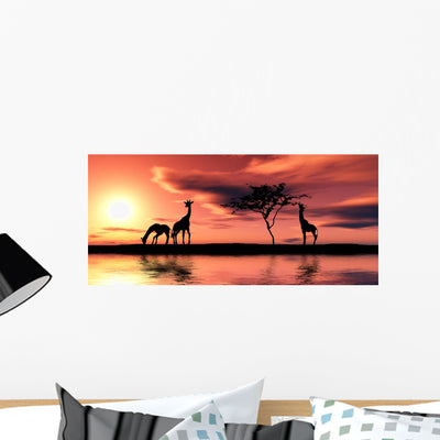 Family Giraffes Wall Mural shown on a wall