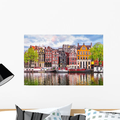 Amsterdam Netherlands Dancing Houses Wall Decal shown on a wall