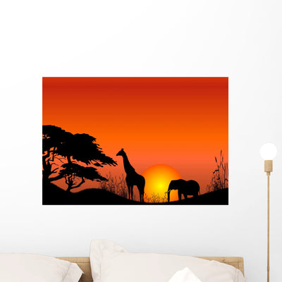 Africa Scene Vector Wall Mural shown on a wall