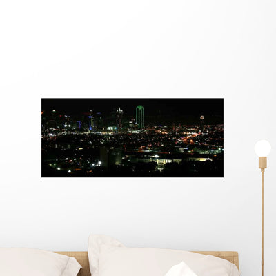 Downtown Dallas Night Wall Decal shown on a wall