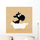 Black dog bath. Bathing black small doggie. VECTOR ILLUSTRATION. Wall Mural