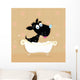 Black dog bath. Bathing black small doggie. VECTOR ILLUSTRATION. Wall Mural
