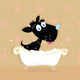 Black dog bath. Bathing black small doggie. VECTOR ILLUSTRATION. Wall Mural
