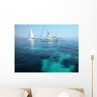 Sailboats Surfing Wall Decal shown on a wall