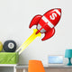 Dollar sign currency symbol on red retro rocket ship Wall Decal