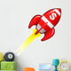 Dollar sign currency symbol on red retro rocket ship Wall Decal