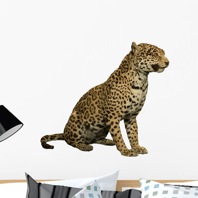 Wild Leopard Sitting Wall Decal shown on a wall